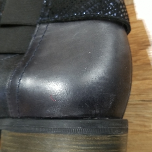 FRANCE MODE On Trend Blue Gray Black Mixed Media Booties with Straps - Picture 7 of 15